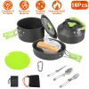16Pcs Camping Cooking Ware Set Camping Stove Cookware Kit Aluminum Pot Pan Kettle Set With Bowls Knife Fork Spoon Carabiner Spatula Cutting Board For