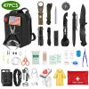 47Pcs Emergency Survival Kit Survival Edc Gear Equipment Tool First Aid Supplies Kit Tools With Pouch For Hiking Hunting Disaster Camping Adventure