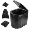 Foldable Emergency Toilet Portable Porta Potty For Car Travel Camping Boating Hiking Cleanable Travel Commode With Lid Carry Bag 1 Roll Garbage Bags