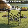 Folding Camping Kitchen Table, Portable Outdoor Cooking Station With Heat Resistant Top, 4 Side Tables & Lower Storage Rack For Picnic, Tailgating & C