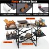 Folding Camping Kitchen Table, Portable Outdoor Cooking Station With Heat Resistant Top, 4 Side Tables & Lower Storage Rack For Picnic, Tailgating & C