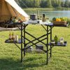 Folding Camping Kitchen Table, Portable Outdoor Cooking Station With Heat Resistant Top, 4 Side Tables & Lower Storage Rack For Picnic, Tailgating & C