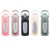 64Oz Glass Water Bottle Sports Water Bottle Motivational Water Bottle Water Intake Tracker Bottle with Straw Time Marker Silicone Sleeve Handle for Gy