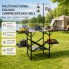 Folding Camping Kitchen Table with Lamp Post, Portable Outdoor Cooking Station with Heat Resistant Top, 4 Side Tables & Lower Storage Rack for Picnic,