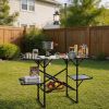 Folding Camping Kitchen Table with Lamp Post, Portable Outdoor Cooking Station with Heat Resistant Top, 4 Side Tables & Lower Storage Rack for Picnic,