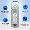 64Oz Glass Water Bottle Sports Water Bottle Motivational Water Bottle Water Intake Tracker Bottle with Straw Time Marker Silicone Sleeve Handle for Gy